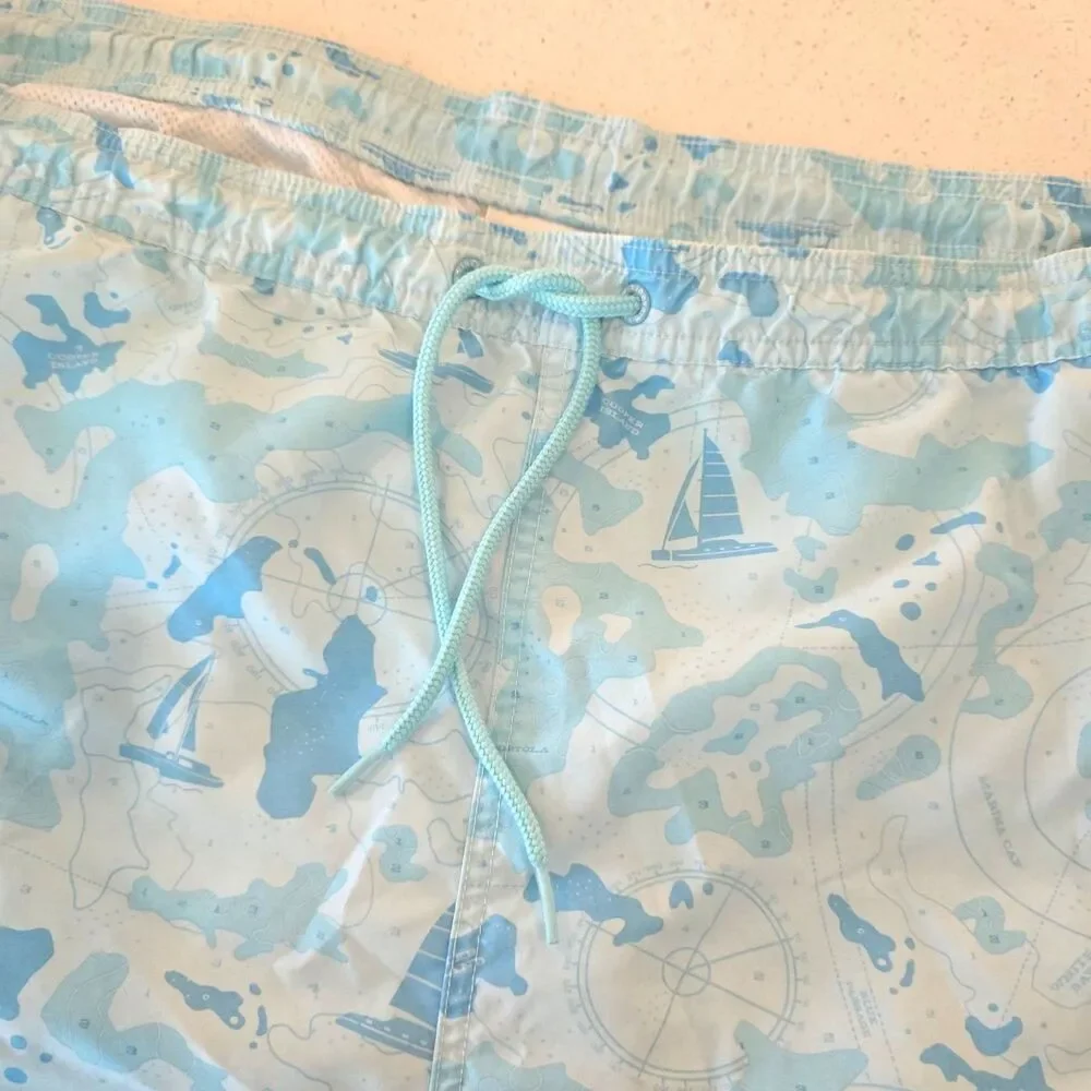 Vineyard Vines Swim Trunks Blue White XL Nautical Sailboat Chappy Preppy